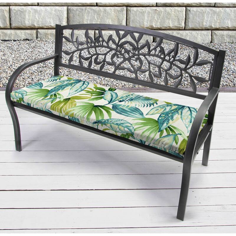48" x 18" Turquoise Leaves Outdoor Bench Cushion with Ties - 18'' L x 48'' W x 3.5'' H