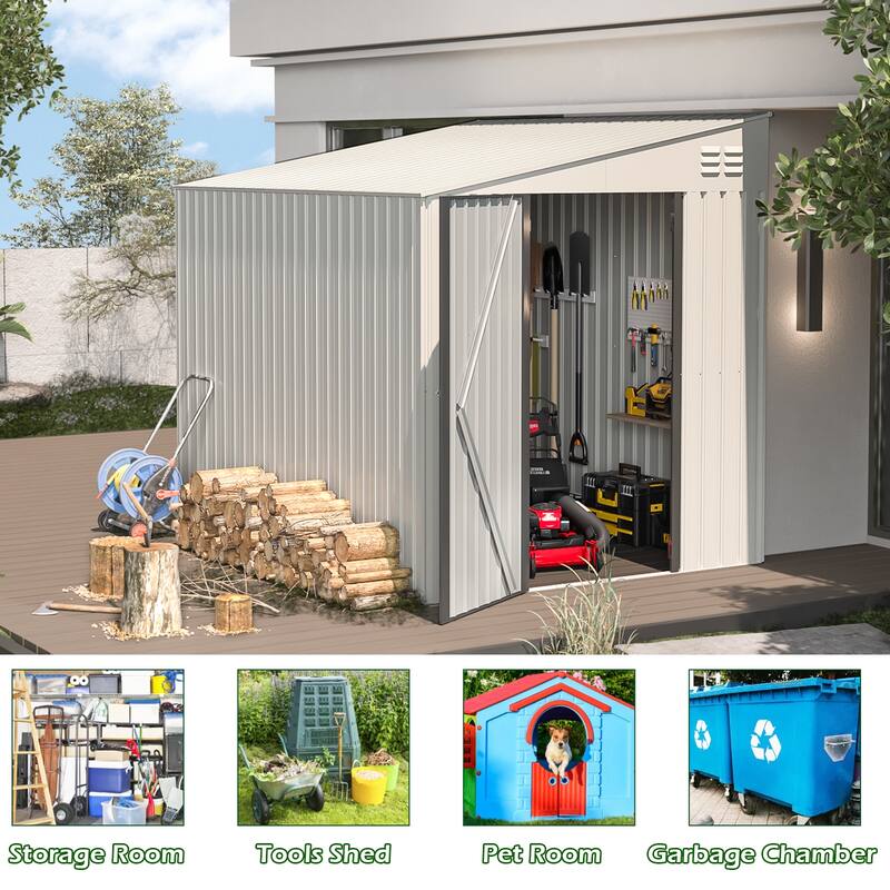 AECOJOY Outdoor Storage Side Shed Metal Attached with Lockable Door