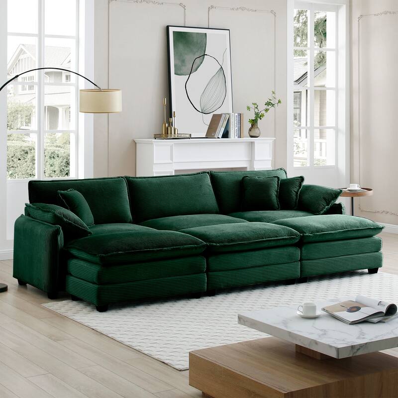 3-seater Corduroy Modular Sectional Sofa Set with Ottomans
