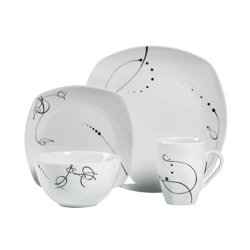 Pescara 16pc Soft Square Porcelain Dinnerware Set