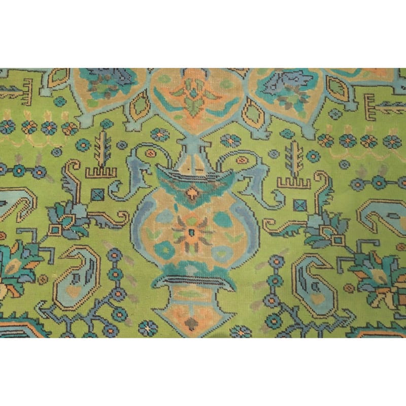 Hand Knotted Oriental 100% Wool Carpet Traditional Floral Green Tabriz Area Rug - 12' 8'' X 9' 6''