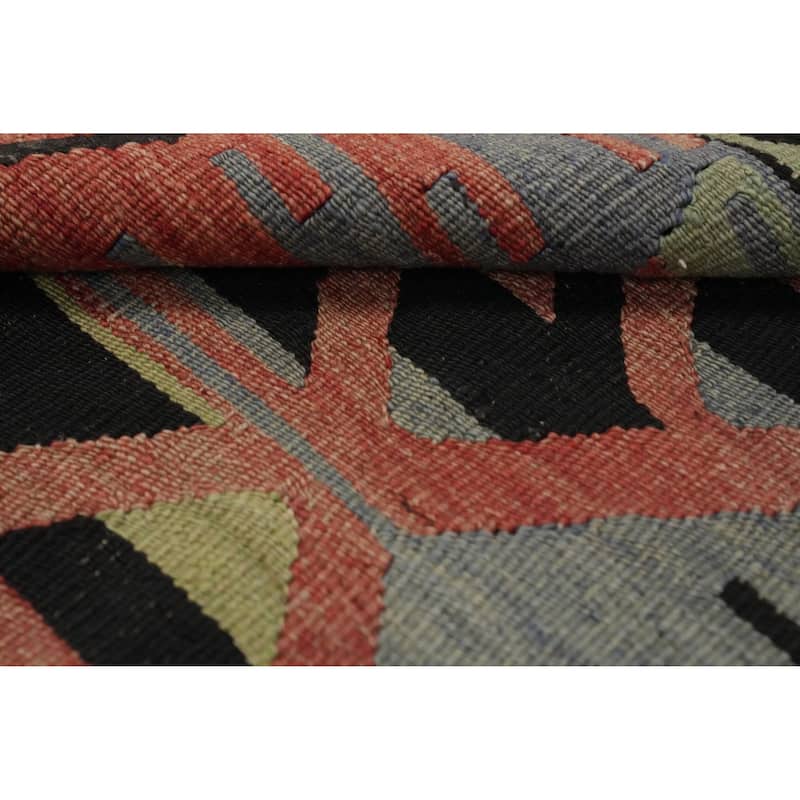Hand Woven Oriental 100% Wool Carpet Southwestern Tribal Navy Blue & Blues Kilim Area Rug - 10' 0'' X 4' 11''