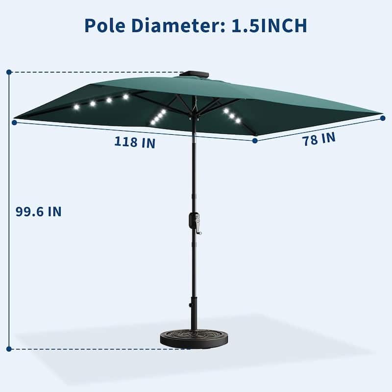 10' x 6.5' Solar Patio Umbrella with Crank and Push Button Tilt for Garden, Deck, Lawn, Pool with Lights (No Base)
