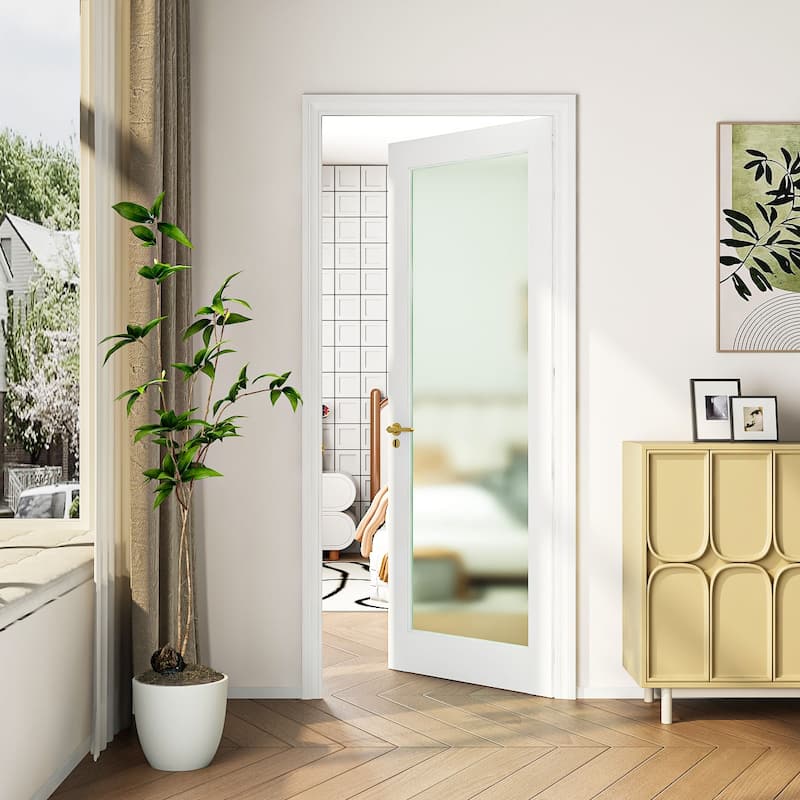 28" X 80"French Interior Door, Tempered Frosted Glass Slab Door, Pocket Doors, Solid Core prehung Interior Door Without Kit