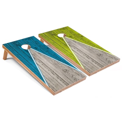 Solid Wood Cornhole Boards - Turquoise and Lime Triangle Design
