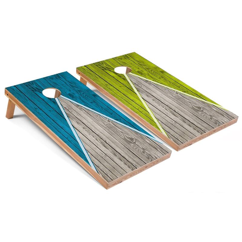 Turquoise and Lime Pyramid Cornhole Boards with Case & Lights - 16 Years and Up