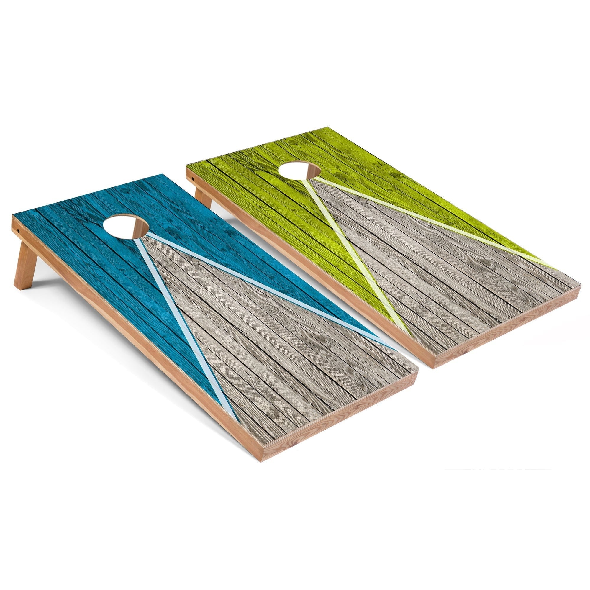 Turquoise and Lime Pyramid Outdoor Cornhole Set