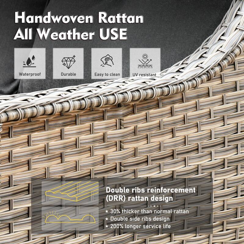 XIZZI Outdoor Wicker Patio Furniture Conversation Set with Fire Table