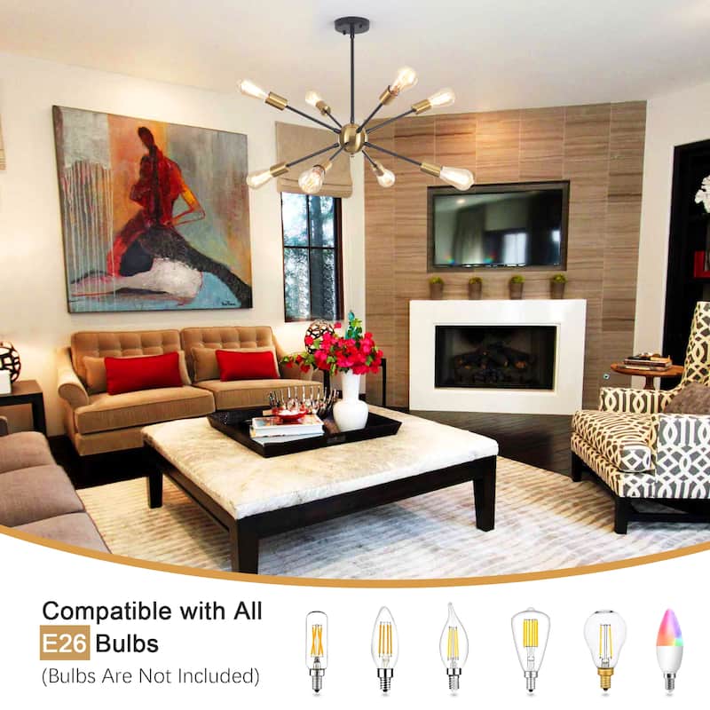 8-Light Mid Century Modern Linear Sputnik Chandelier for Bedroom Living Room Dining Room Kitchen Foyer - N/A