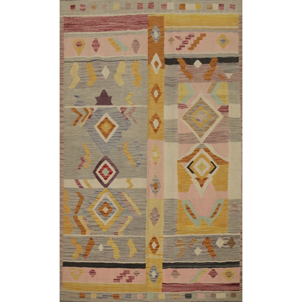 Hand Woven Oriental 100% Wool Carpet Southwestern Tribal Multi-Colored Kilim Area Rug - 7' 5'' X 4' 11''