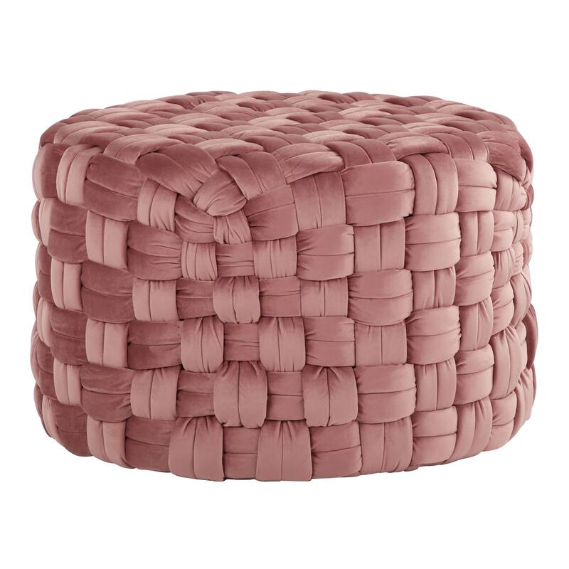 Braided Round 24" Ottoman in Blush Velvet by LumiSource