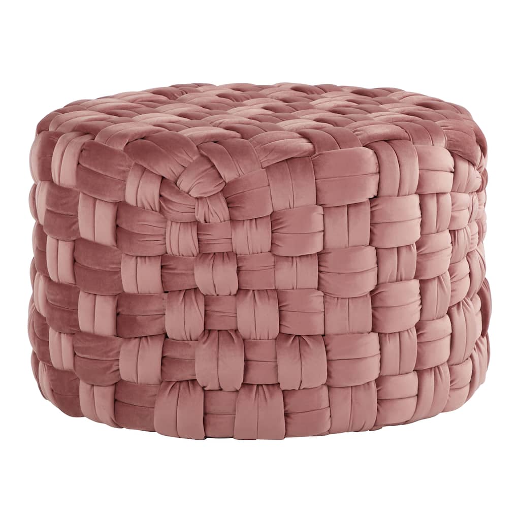 Braided Round 24" Ottoman in Blush Velvet by LumiSource