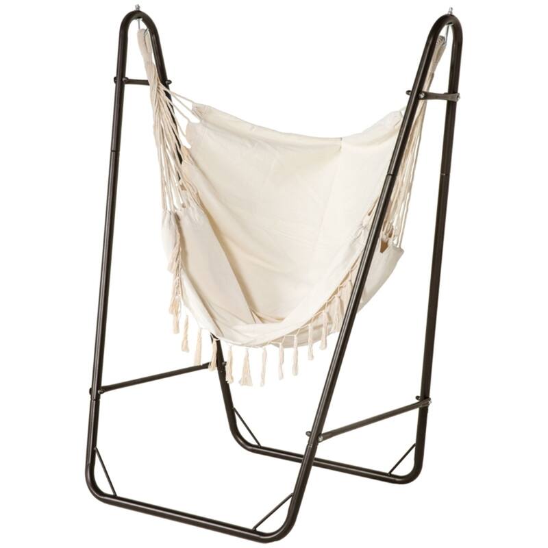 Hammock Chair with Stand Heavy Duty Steel Frame Ergonomic U Shape Design with Side Pockets for Indoor and Outdoor Use
