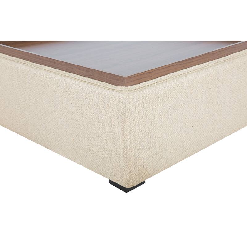 NADAAL STUDIOS Mirelda Ottoman, Flip-Top Upholstered Storage with Walnut-Look Tray Surface, Flecked Oat
