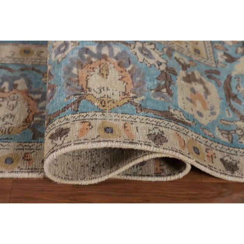 Light Blue Distressed Tabriz Persian Antique Rug Handmade Wool Carpet - 10'2" x 13'2"