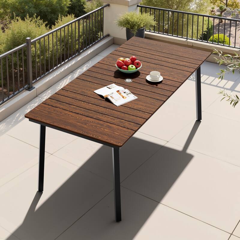 Crestlive Products Outdoor Rectangle Patio Dining Table with Umbrella Hole - Walnut