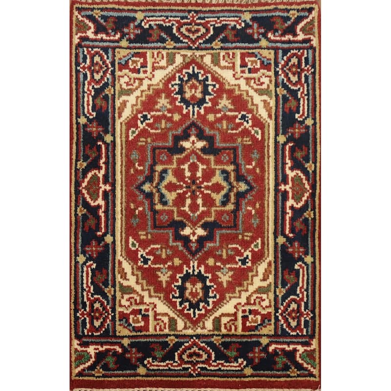 Hand Knotted Oriental 100% Wool Carpet Traditional Medallion Oranges & Rust Heriz (serapi) Area Rug - 3' 0'' X 2' 0''
