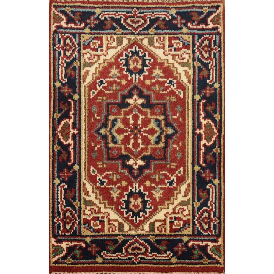 Hand Knotted Oriental 100% Wool Carpet Traditional Medallion Oranges & Rust Heriz (serapi) Area Rug - 3' 0'' X 2' 0''