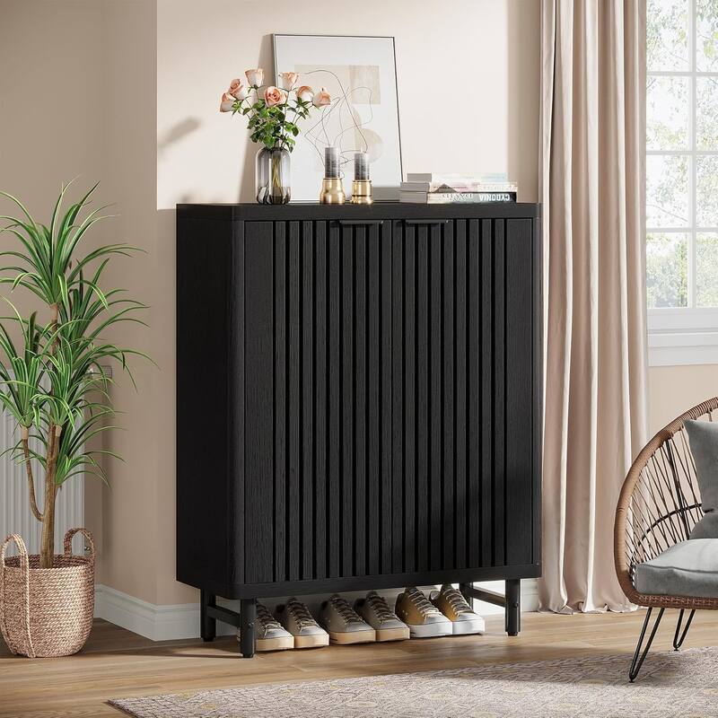 6-Tier Shoe Cabinet with Shutter Doors Adjustable Shelves Wooden Storage Cabinet for Entryway/Hallway/Closet/Living Room
