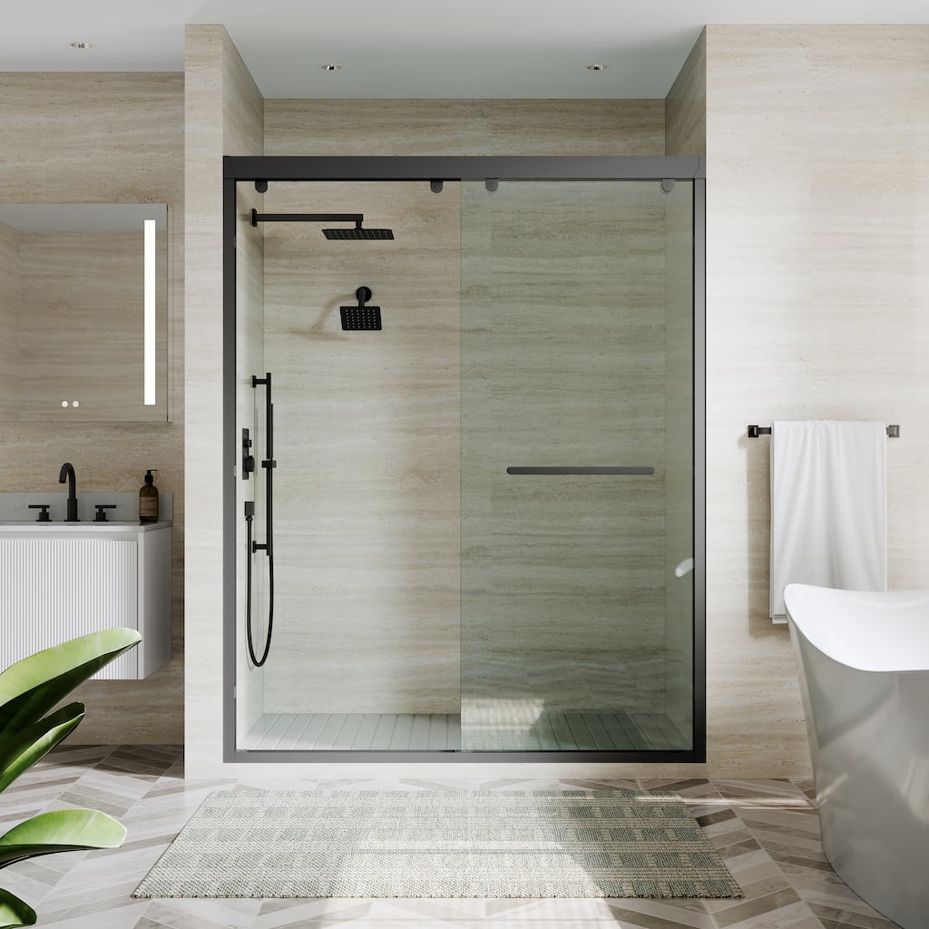 44-48"W/56-60"W x 75"H Double Sliding Shower Door With 8mm Tempered Glass & Aluminum Alloy Frame
