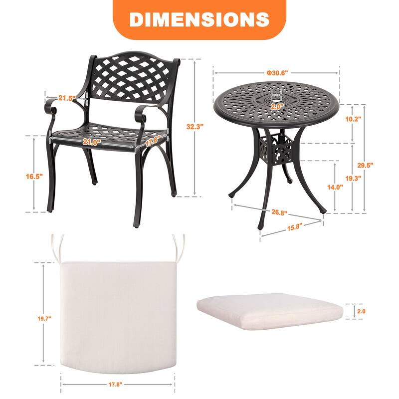 Outdoor 2-Person Cast Aluminum Bistro Set