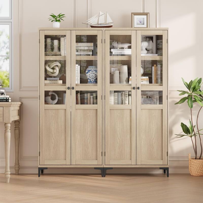 Tall Storage Cabinet,2 Glass Doors, Kitchen Pantry 5 Tier Bathroom Cabinet