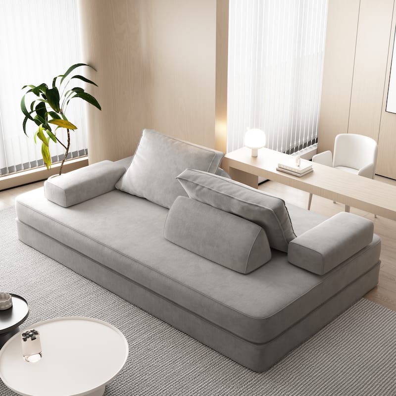 86.6" Convertible Loveseat Sofa Bed with Removable Backrests, Chenille Fabric Sleeper Sofa, Chaise Lounge, Floor Folding Couch