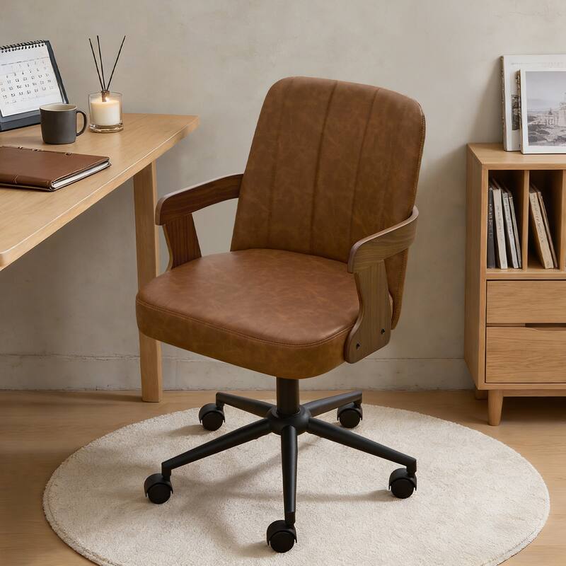 Swivel Home Office Chair Adjustable Height Desk Chair with Wheels and Armrests - 32.7"-36.6"H x 19.9"W x 22.8"D