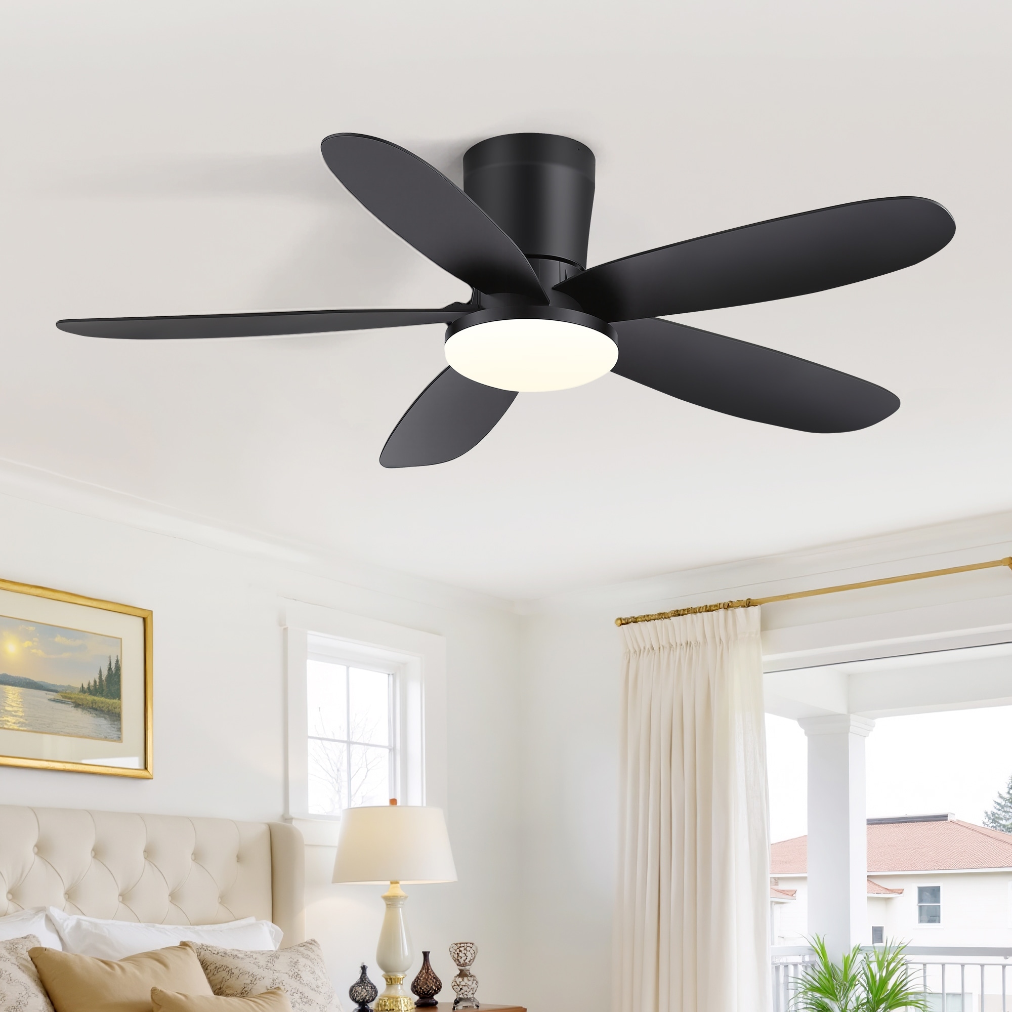 42-Inch Ceiling Fan with Light, Remote Control, 6 Speeds, Reversible DC Motor, 3CCT LED, Flush Mount, Modern Style - 42 Inches