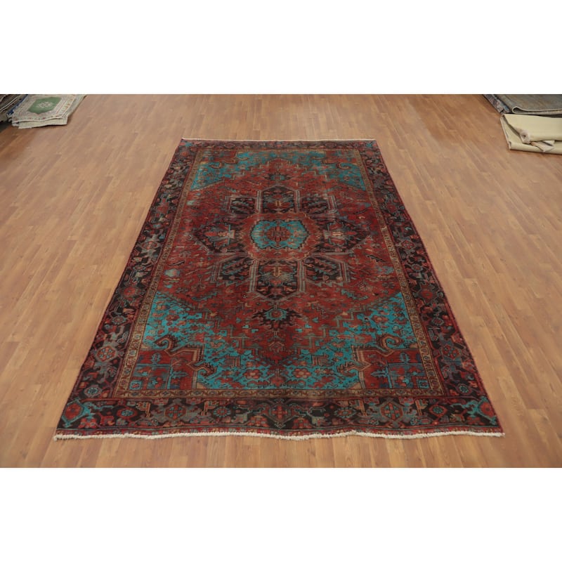 Hand Knotted Oriental 100% Wool Carpet Traditional Medallion Oranges & Rust Heriz Area Rug - 10' 10'' X 6' 10''