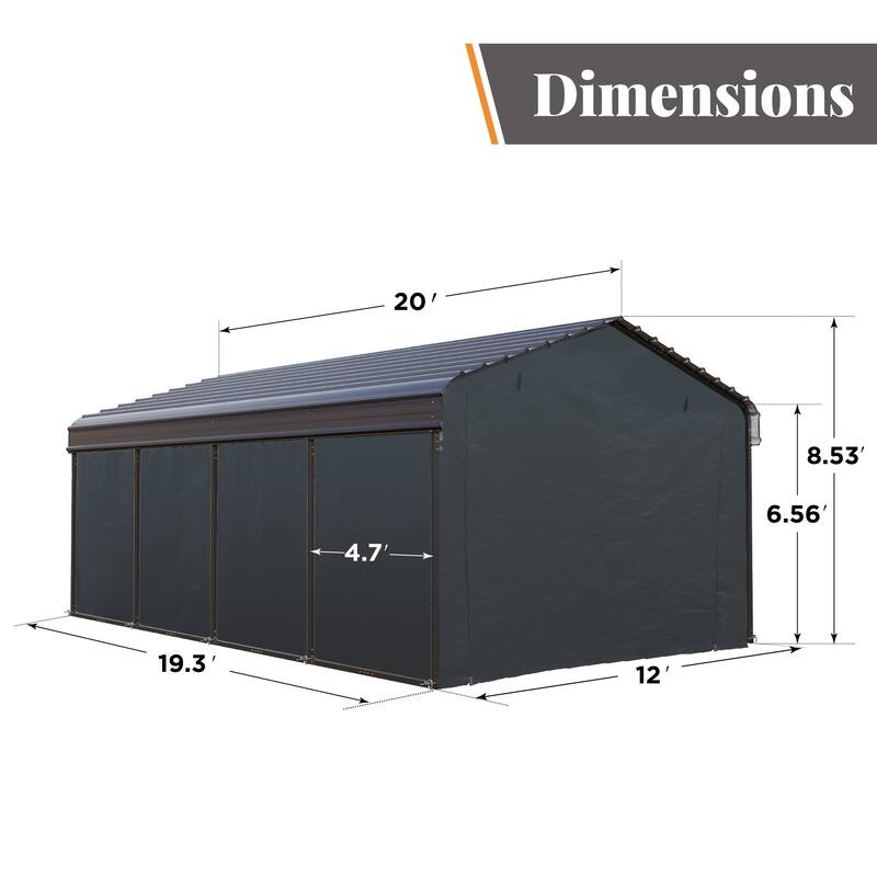 MAISON ARTS Heavy Duty Metal Carport with Galvanized Steel Roof for Cars, Boats, and Tractors