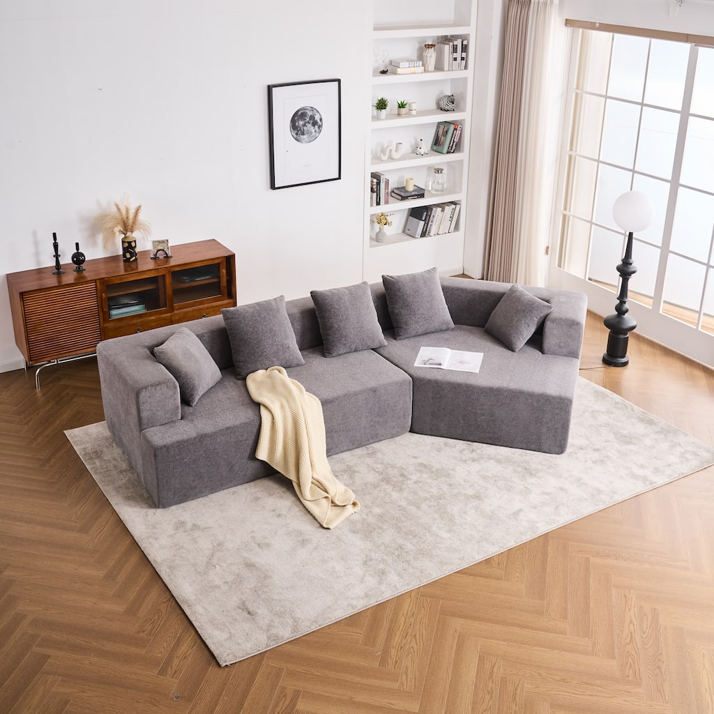 Grey Polyester Memory Foam Couch, No Assembly, Deep Seat, Modern Sofa