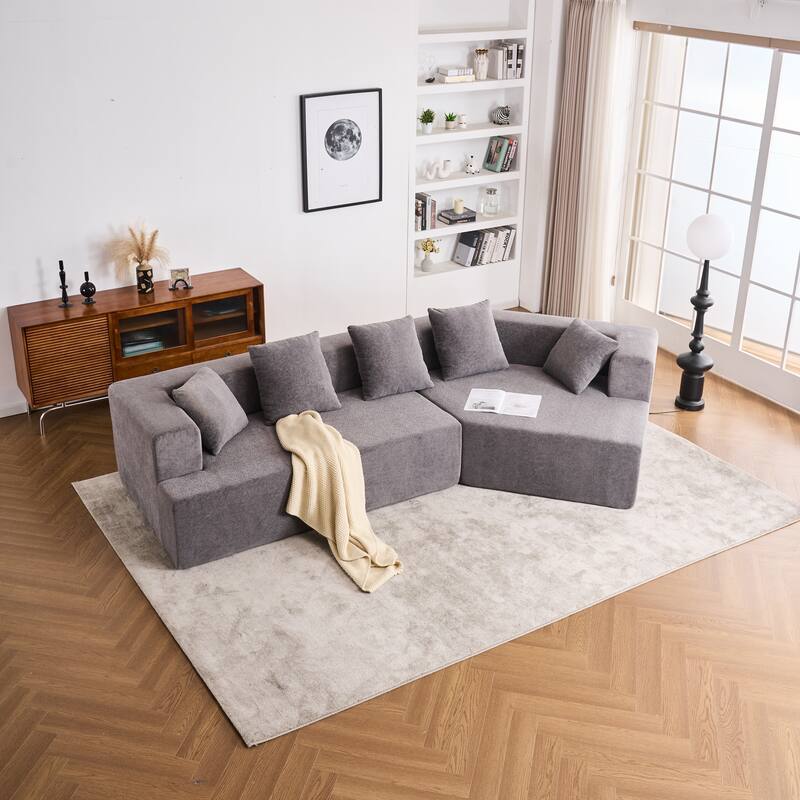 Special Shape Sleeper Sofa Chenille Floor Couch Deep Seat Recliner - Grey