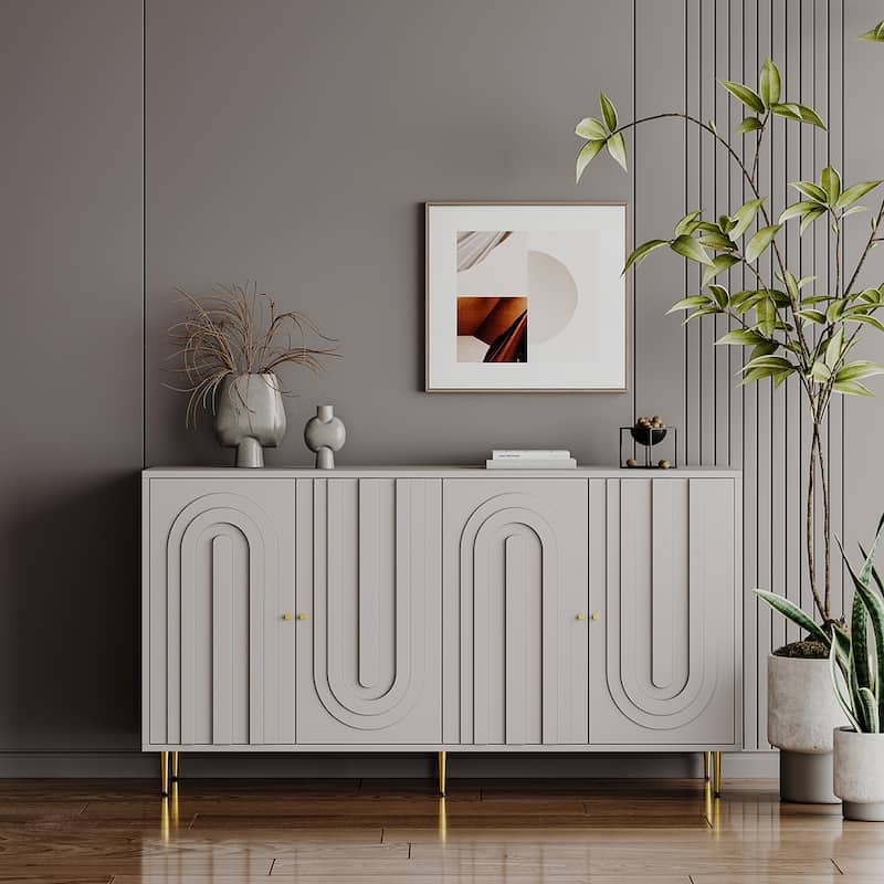 Wooden Cabinet With Glass Doors and Shelves Display Storage Cabinet