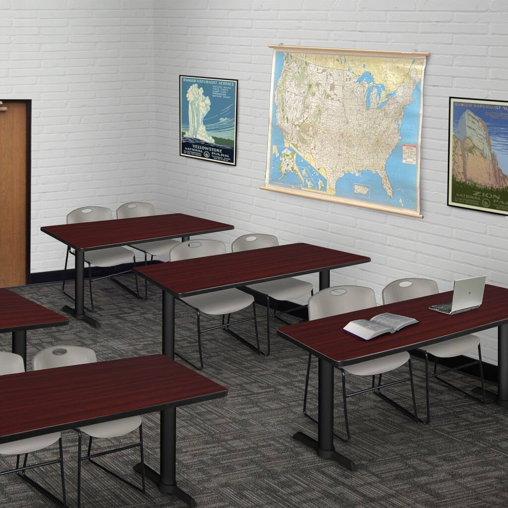 48" x 24" Training Table- Mahogany & 2 Stack Chairs- Grey