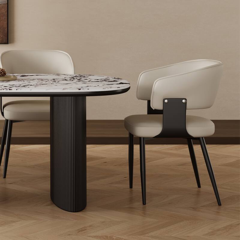 Modern Faux Leather Dining Chair, 2 pieces, Stainless steel legs, White