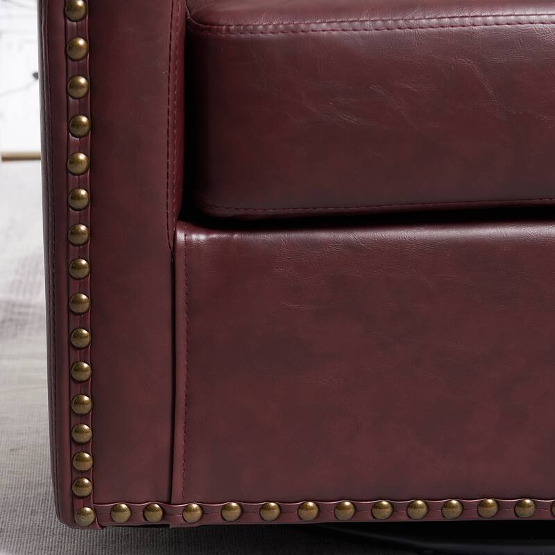 KINWELL 29" Wide Tufted PU Leather Swivel Barrel Chair (Set of 2)