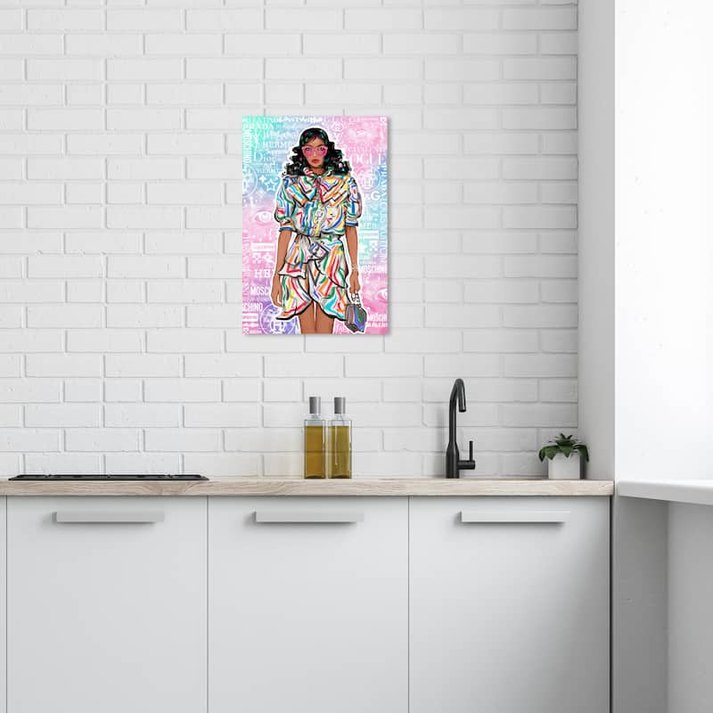 Wynwood Studio Canvas Fashion and Glam Serious Fashion Shopper Pink and Light Pink Modern & Contemporary Wall Art Canvas Print - 24 x 16