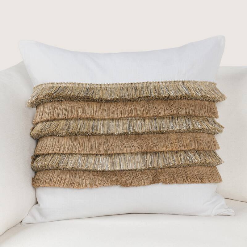 Villa by Classic Home Safi Cotton Fabric Throw Pillow - Feather Down - Accent - Ivory