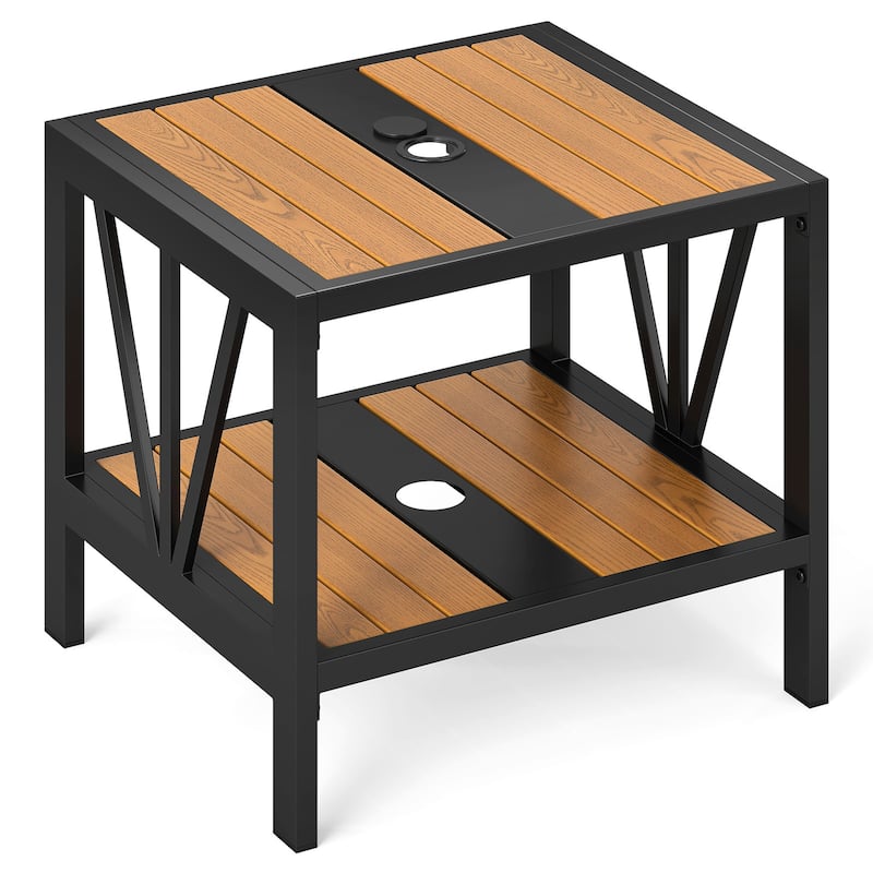 Gymax Outdoor Side Table 2-Tier Coffee End Table w/ 1.57'' Umbrella