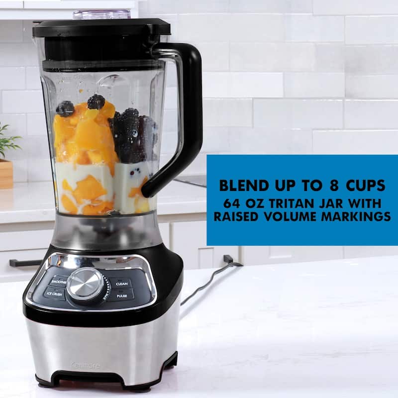 Kenmore 64 oz Stand Blender, 1200W, Smoothie, Ice Crush, Self-Clean Modes, Variable Speed, Black