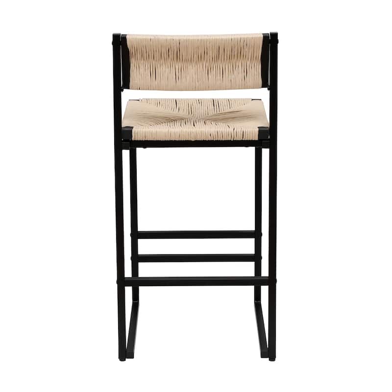 Modern Bar Stools with Metal Frame and Woven Seat(Set of 2) - N/A