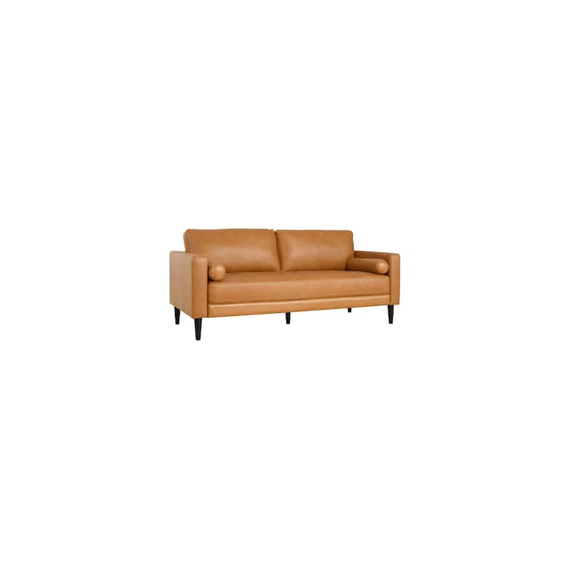 Marisa Genuine Oversized Mid-Century Leather Sofa, Wooden Legs Sectional Sofa, Superior Comfort for Living Room - Tan
