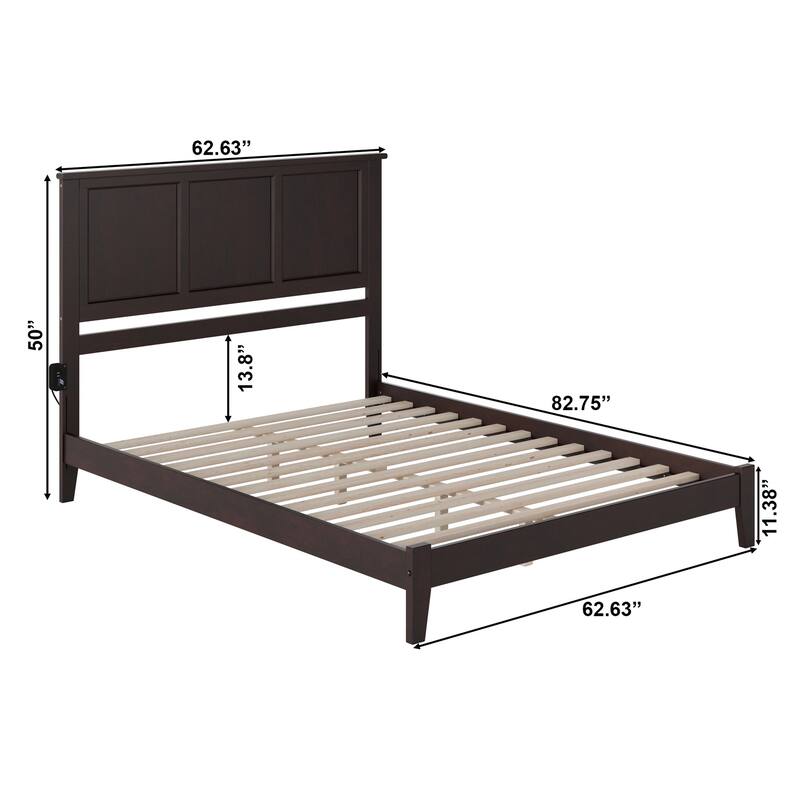 Low Profile Platform Bed - Espresso Wood Slat Bed Frame with Footboard - Beach Style Design