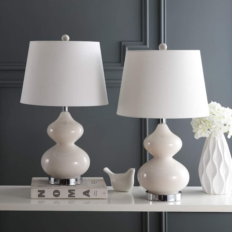 SAFAVIEH Lighting Kimberely 24-inch Double Gourd Glass White Table Lamp (Set of 2) - 14"x14"x24" - 14Wx14Dx24H - Pearl