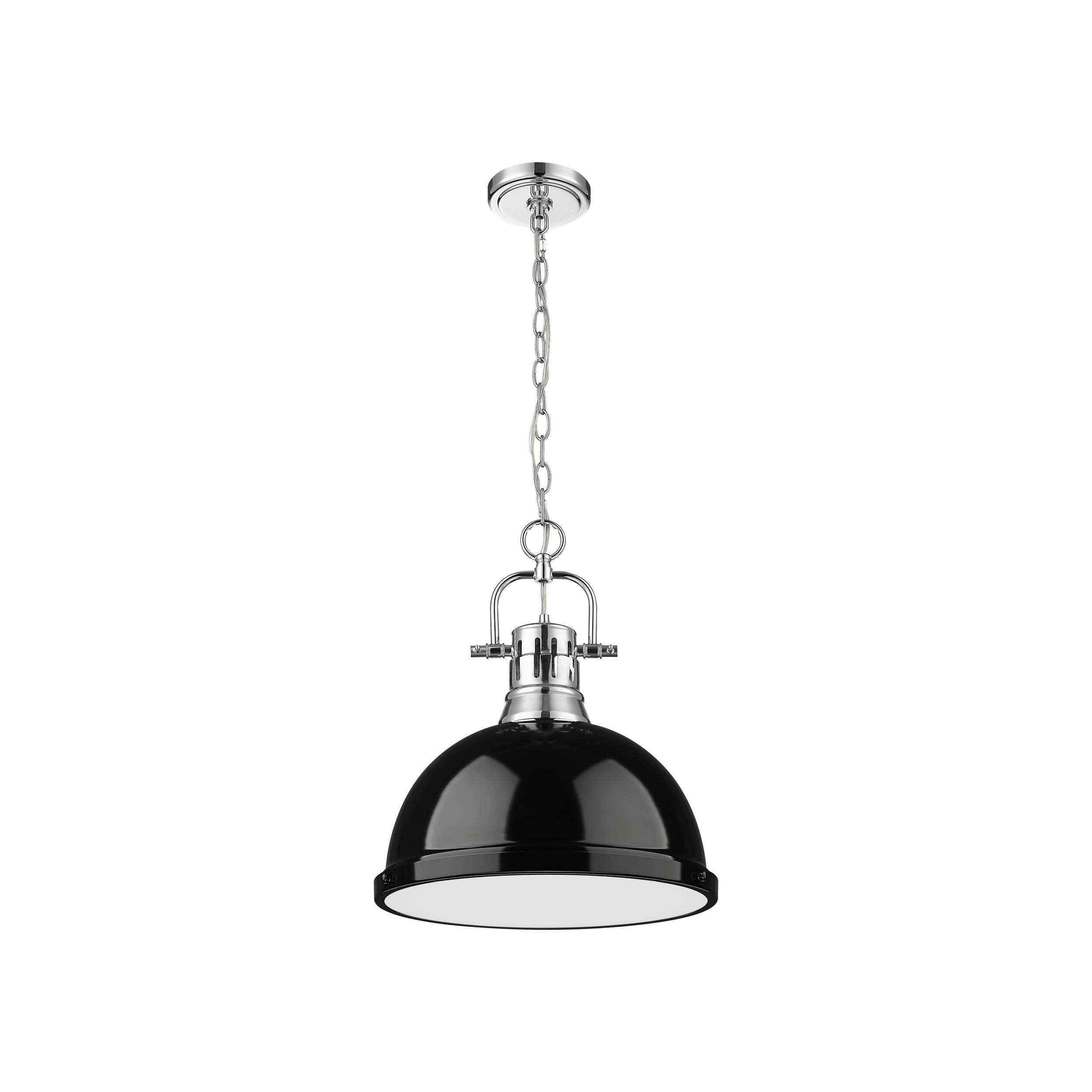 Golden Lighting Duncan 1-Light Chain Pendant - 14" - Chrome - Black Shade