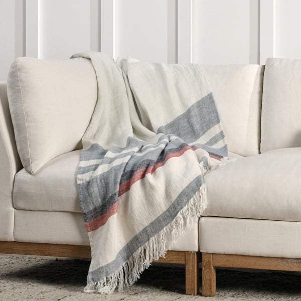 slide 2 of 7, Villa by Classic Home Taylor 100% Belgian Linen Green Multicolor Throw Blanket