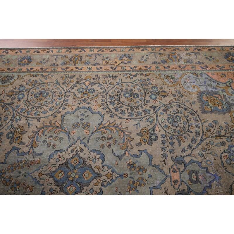 Distressed Tabriz Persian Antique Area Rug Handmade Wool Carpet - 8'0" x 10'9"
