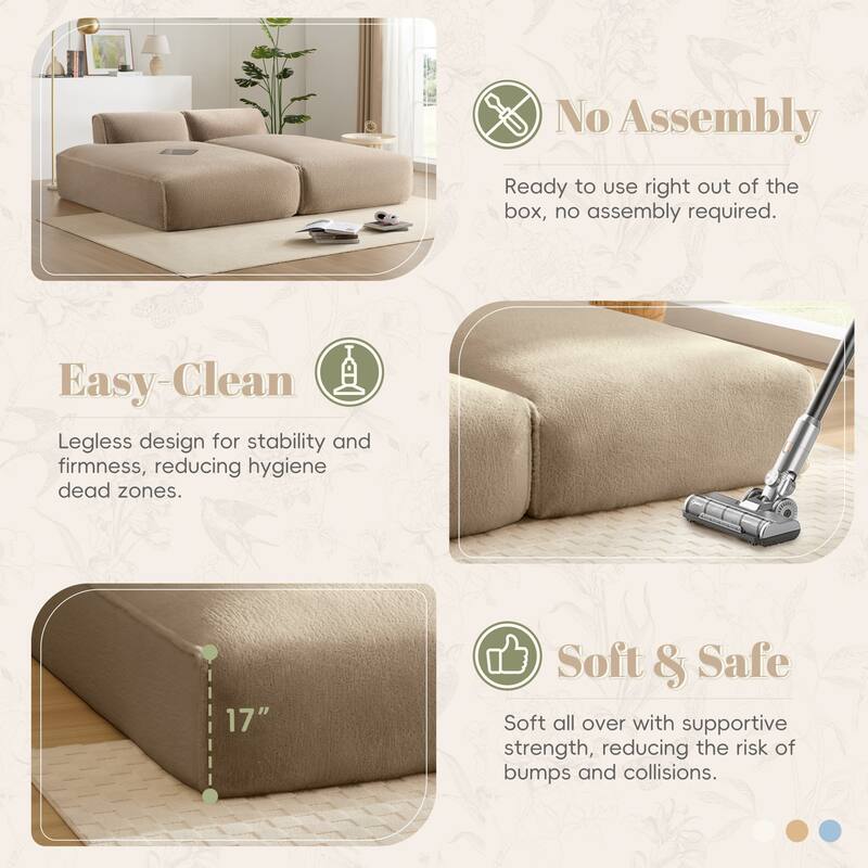 72" Oversized Modular Sofa Compressed Spacious Foam-Filled Sofa Bed