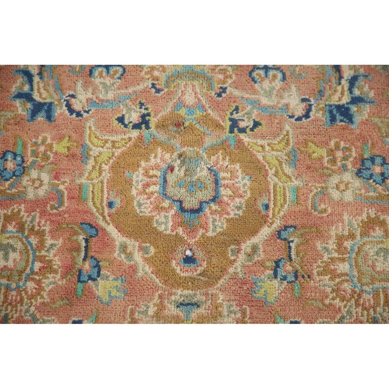 Hand Knotted Oriental 100% Wool Carpet Traditional Floral Pink Mashad Area Rug - 12' 9'' X 9' 4''